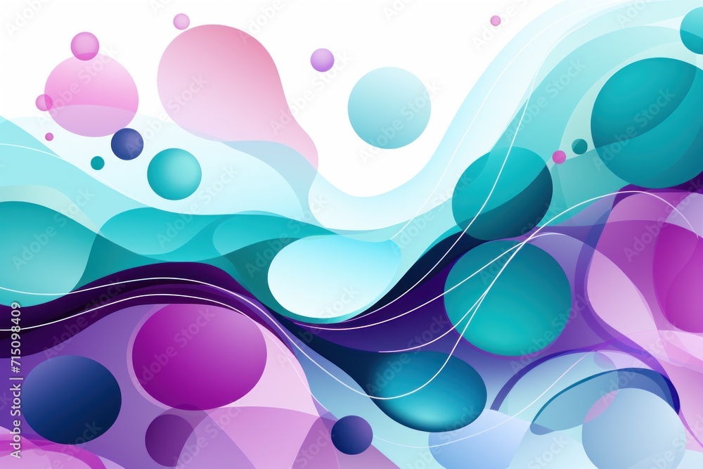 Poster a blue, purple and pink abstract background with bubbles and bubbles on the bottom of the image and 