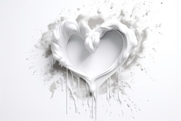 White Paint Splashes in Heart Shape on White Background