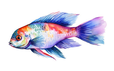 Watercolor illustration of a multicolored fish