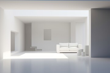  a white couch sitting in a living room next to a white table with a white vase on top of it.