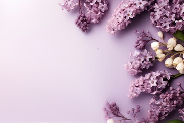  lilac flowers on a pink background with space for a message or an image to put on a card or brochure.