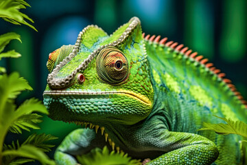 Fototapeta premium A green-colored chameleon in its natural habitat