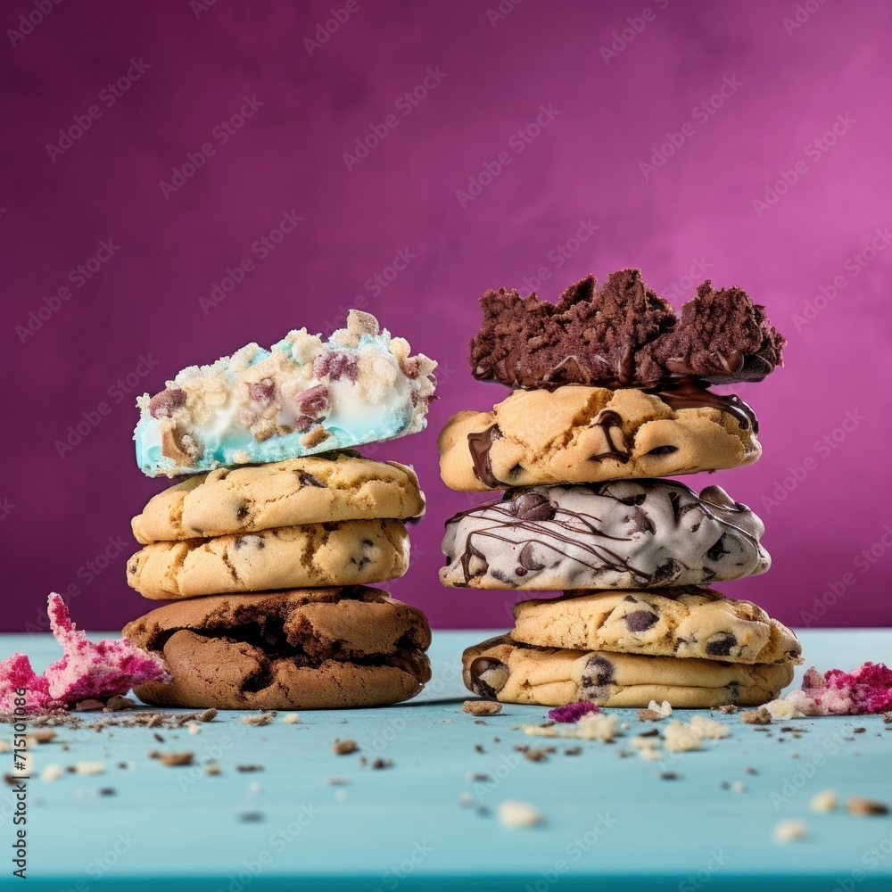 Aufkleber a stack of cookies sitting on top of a table covered in frosting and sprinkled with sprinkles.