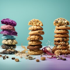  a pile of cookies sitting on top of a table next to a pile of nuts and other food on top of a table.