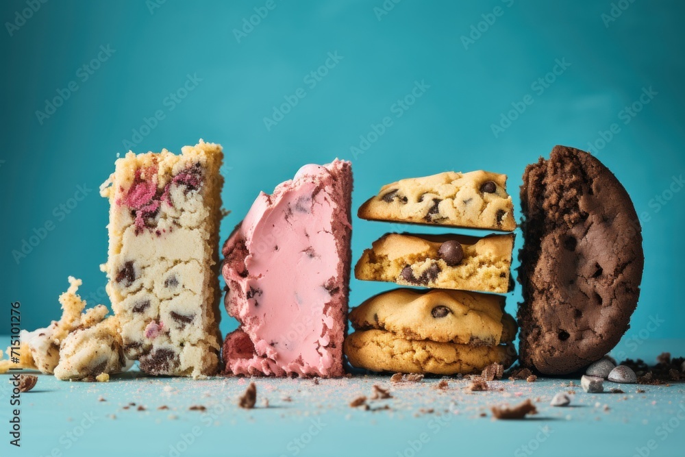 Poster a group of cookies that are next to each other with one cookie in the middle of the cookies and one 