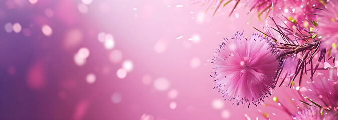 Obraz na płótnie Canvas Color pink dandelion flowers on pink background banner