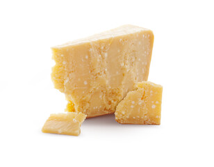 Aged parmesan cheese or parmigiano reggiano isolated on a transparent background