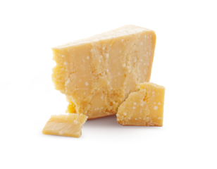 Aged parmesan cheese or parmigiano reggiano isolated on a transparent background