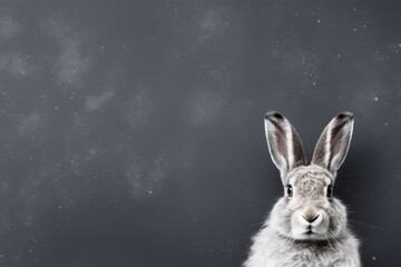  a close up of a rabbit's face on a black background with stars in the sky in the background.