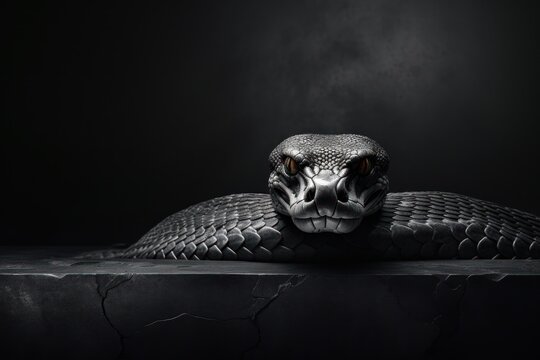  a black and white photo of a snake's head with smoke coming out of its mouth on a black background.