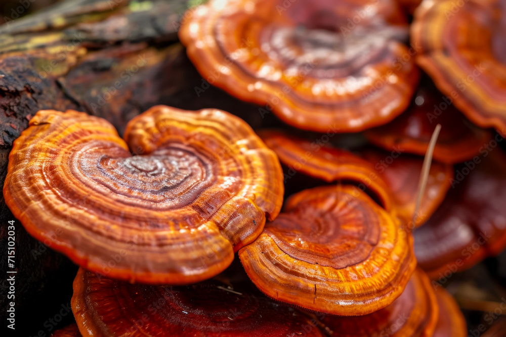 Poster flat mushrooms. background with selective focus and copy space