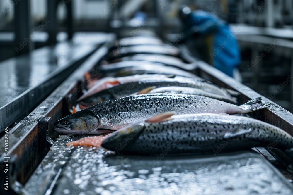 Poster fish factory. background with selective focus and copy space
