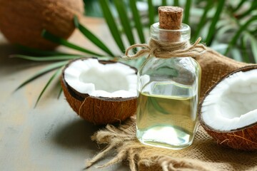 Coconut oil. Background with selective focus and copy space