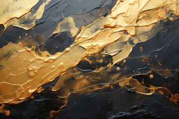  a close up of a black and gold painting with a white and yellow stripe on the bottom of the painting.
