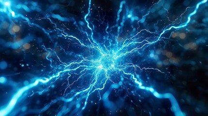 Fototapeta premium Abstract background of blue electrical explosive field in an impactful and dynamic vision. Blue electrical explosion of electrifying energy in a fascinating setting.