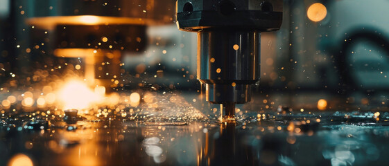 Precision engineering: CNC machine at work, sparks flying in a dance of creation