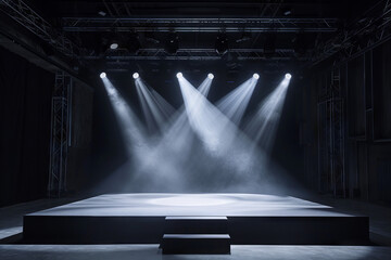 Empty Stage with Dramatic Monochromatic Hue Spotlight and Smoke, Copy Space