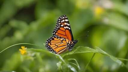 Fototapeta na wymiar butterfly on a flower A simple wonder of nature, a beautiful orange viceroy or monarch butterfly sitting 