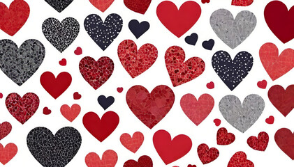 Seamless pattern with different texture hearts. Valentine's day,Love romantic theme. Abstract elegant background for design.AI generated.