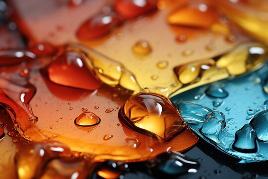  a close up of a group of different colored drops of water on the surface of the surface of the water.