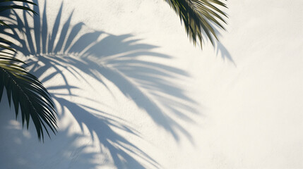 Artistic Palm Leaf Silhouette on a Sunny Wall, A palm leaf's silhouette creates an artistic pattern on a sunny, white wall