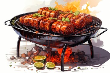  a bbq filled with lots of meat covered in sauce and garnished with garnishes and garnishes.