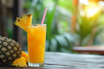 Juice drink tropical food cocktail summer fruit fresh sweet beverage pineapple