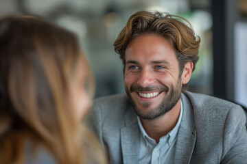 Smiling Manager Interviewing an Applicant In Office