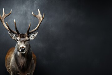  a close up of a deer's head with antlers on it's head against a dark background.