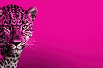  a pink background with a black and white cheetah on the left and a black and white cheetah on the right.