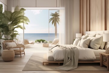 Modern Bedroom, Coastal Style Interior Design with Tranquil Vibes and Relaxing Aesthetic