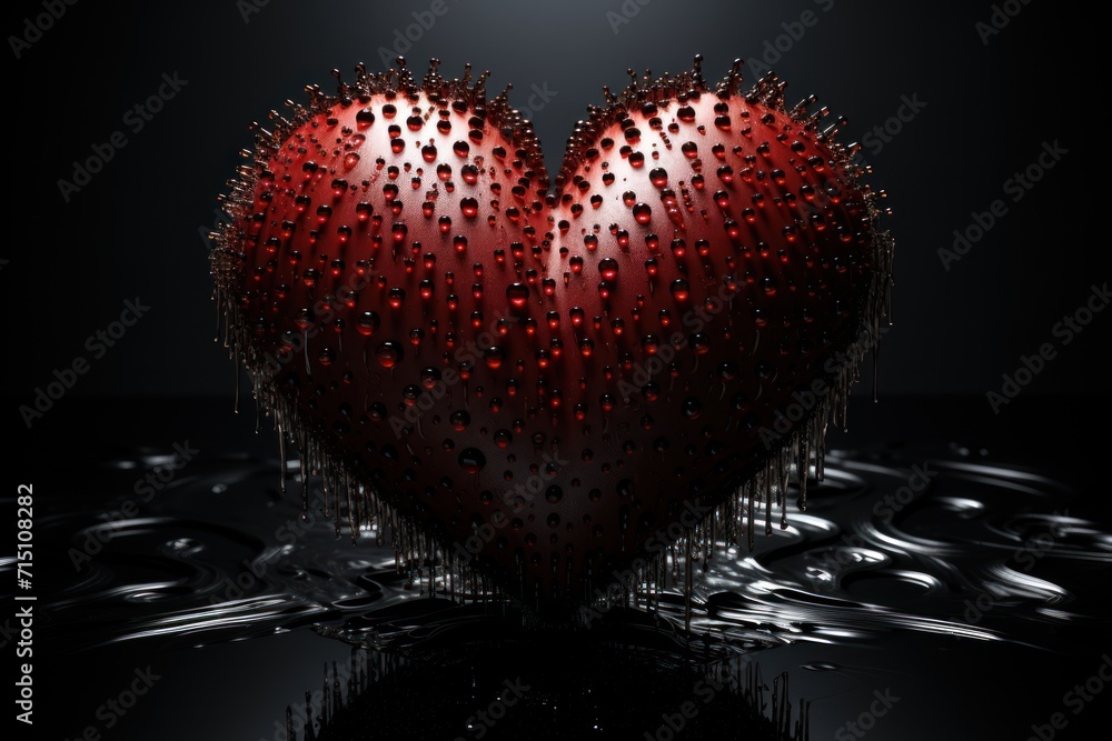 Aufkleber a close up of a heart shaped object on a black surface with a reflection of the heart on the surface