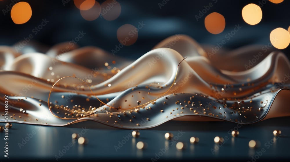 Aufkleber a close up of a shiny surface with a blurry image of a wave and some lights in the background.