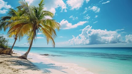 Fototapeta na wymiar Beautiful beach with palms and turquoise sea in Jamaica island.