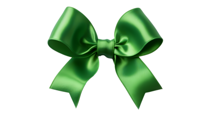 Elegant Green Satin Gift Bow with Flowing Tails on Transparent Background