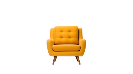 yellow mid-century armchair on transparent background