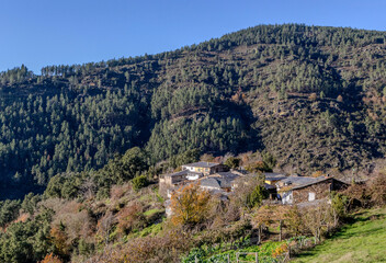 Fototapeta na wymiar Small town in the Sierra del Caurel. Lugo, Galicia, Spain.