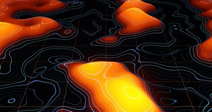 Topographic map background concept. Contour topology map. Visualization of abstract. Valleys and mountains. Geographic concept. Wavy background. Space surface. 3d render.