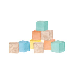 Kids toy wooden cubes hand drawn