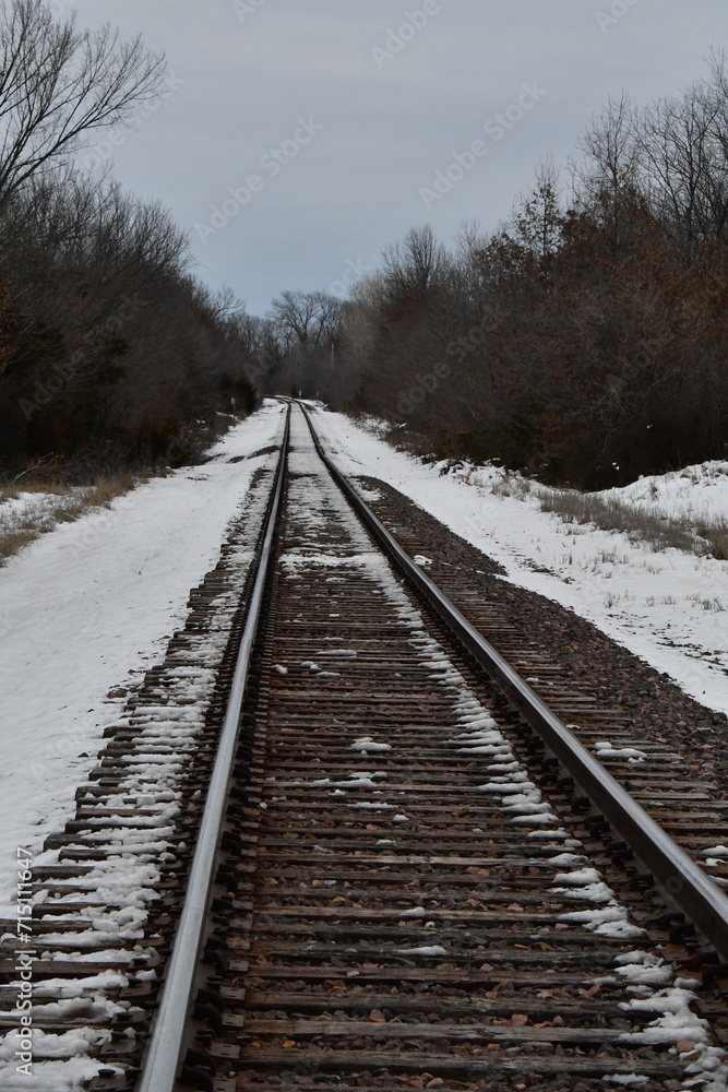 Sticker snowy train tracks