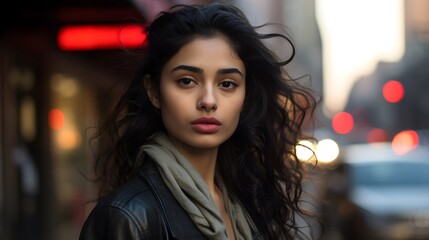 Fototapeta premium Beautiful Indian woman model on a city street