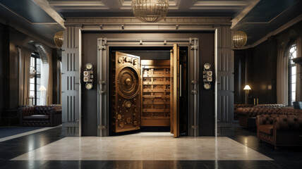 A large bank safe in a large bank vault.