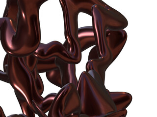 3D Metallic Bronze Abstract Liquid with Glossy Blurry Focused Messy