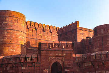 Agra, India. Beautiful architecture of Agra Fort - A UNESCO World Heritage site.