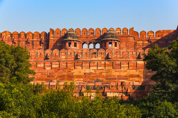 Agra, India. Beautiful architecture of Agra Fort - A UNESCO World Heritage site.