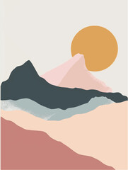 Hiking mountains landscape drawing