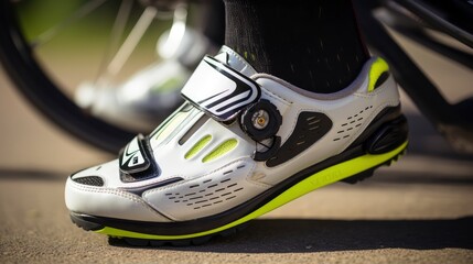 Close-up of Persons Shoes With Bike Tire in Background