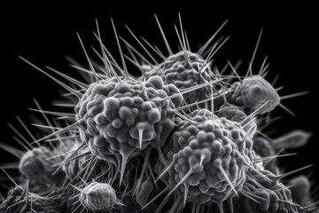 Imaginary electron microscope image of bacteriophage virus  on  Escherichia coli