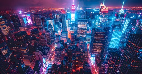 aerial view at night of times square in new york. city lights - Powered by Adobe