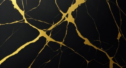 Abstract black marble background with golden veins, japanese technique, fake painted artificial stone texture, marbled surface, digital marbling illustration, generative, AI.